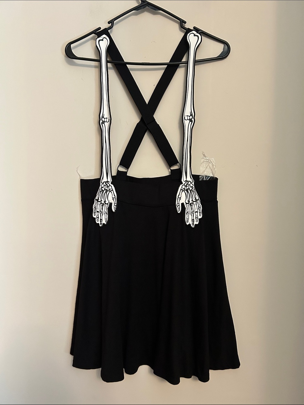 Hot Topic black flared skirt skeleton suspenders new/tags stretch waist size MD